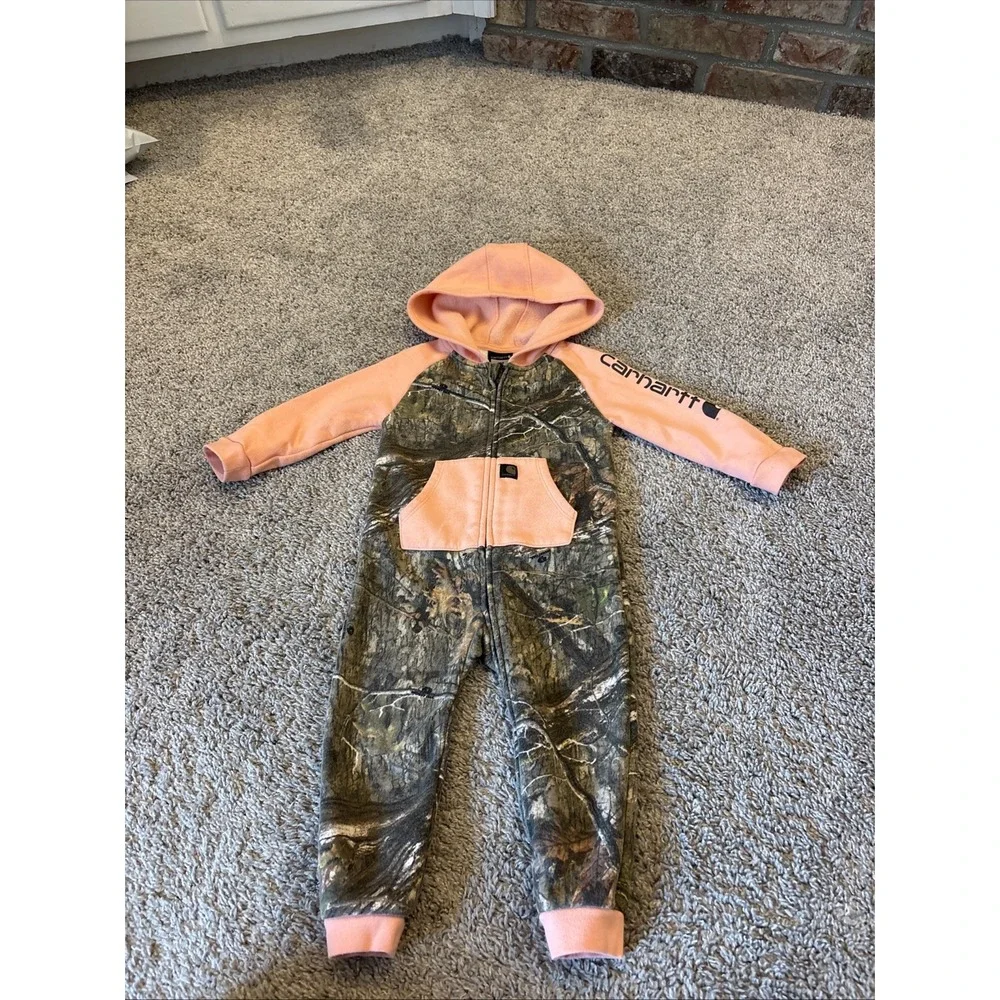 Carhartt Infant Toddler 18M Camo Pink One Piece Suit Overall Hood Bottomland